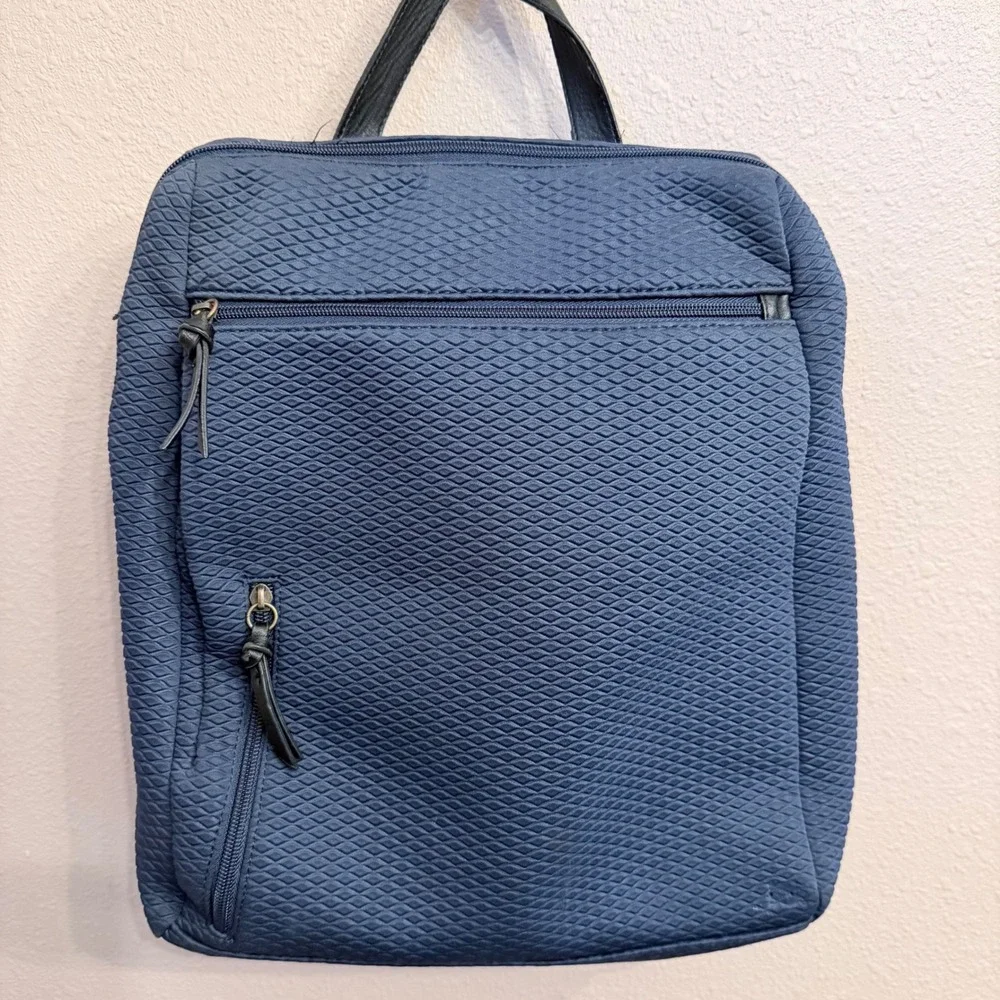 The Sak Navy Blue Textured Diamond Quilted Backpack Bag with Black Straps